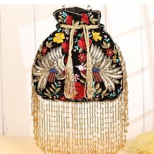 Ramla Mumbai NWOT Handmade embroidered Pouch Bag with beading made in morocco